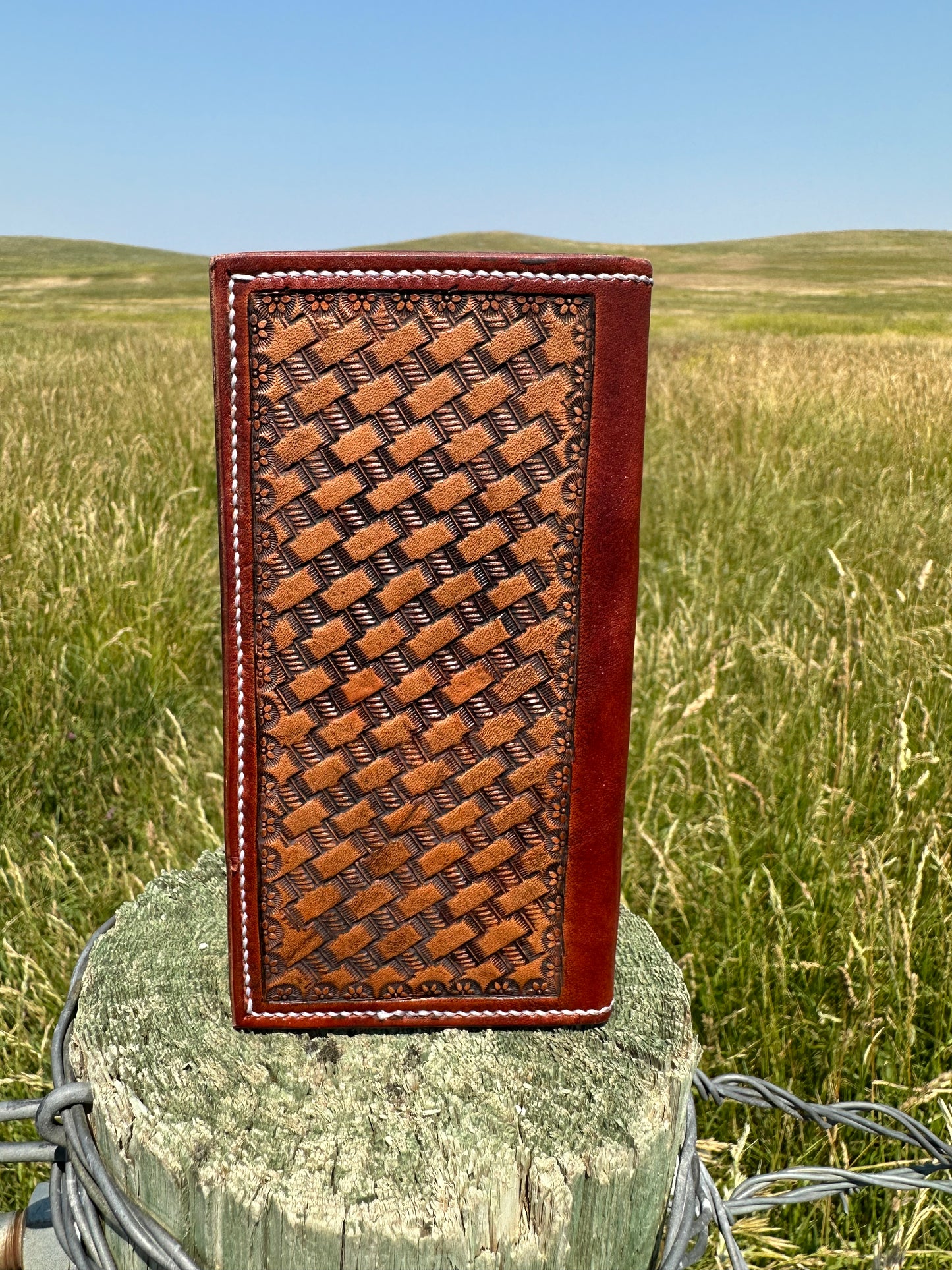 Roper style wallet hand tooled