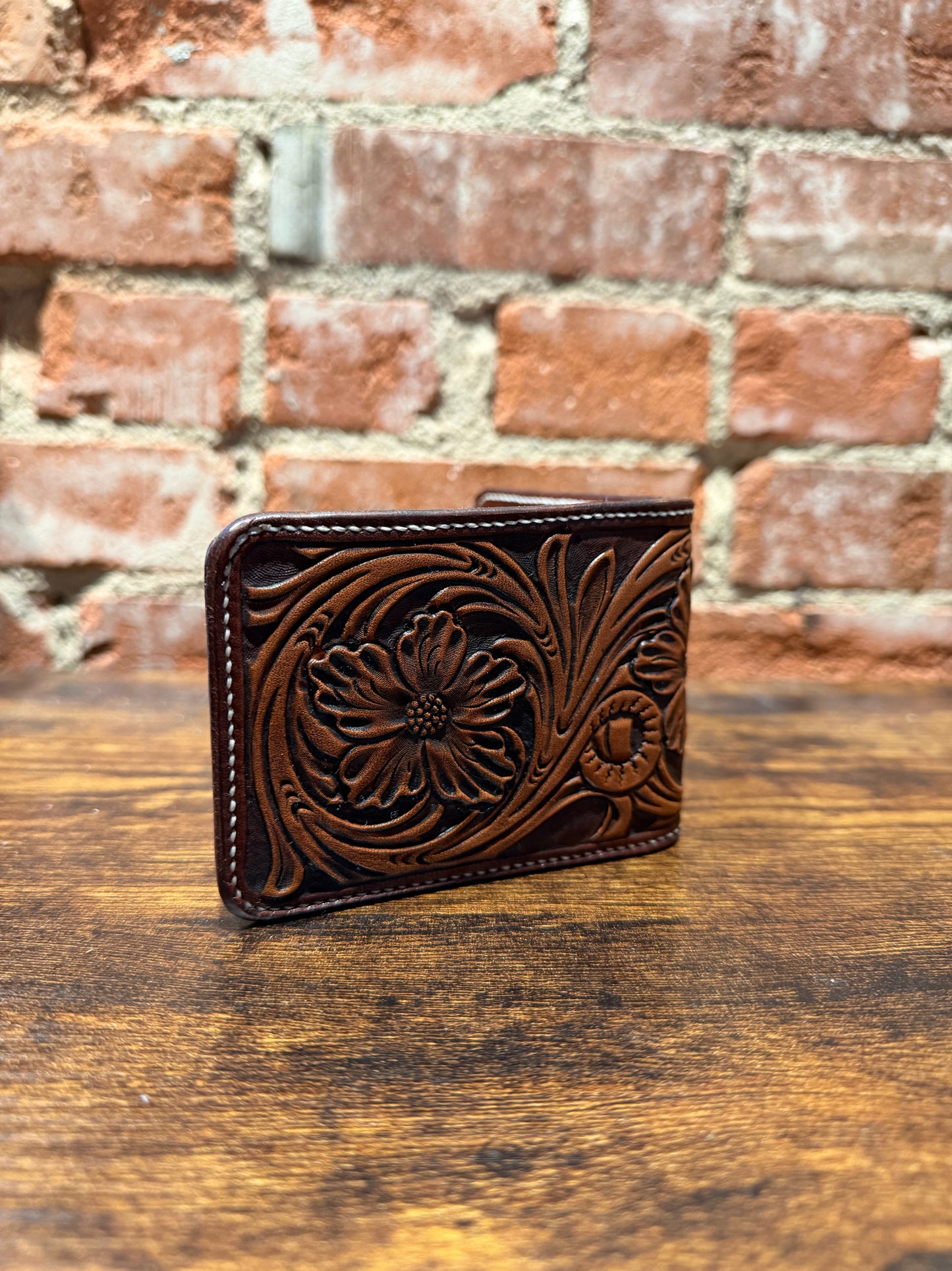 Hand tooled bifold wallet